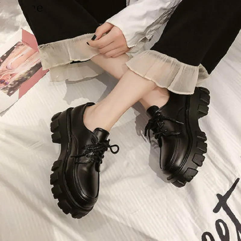 

Small Leather Shoes Female 2022New Wild Thick High Heel Retro Black Work Shoes Spring and Autumn Sponge Cake Low Single Shoes