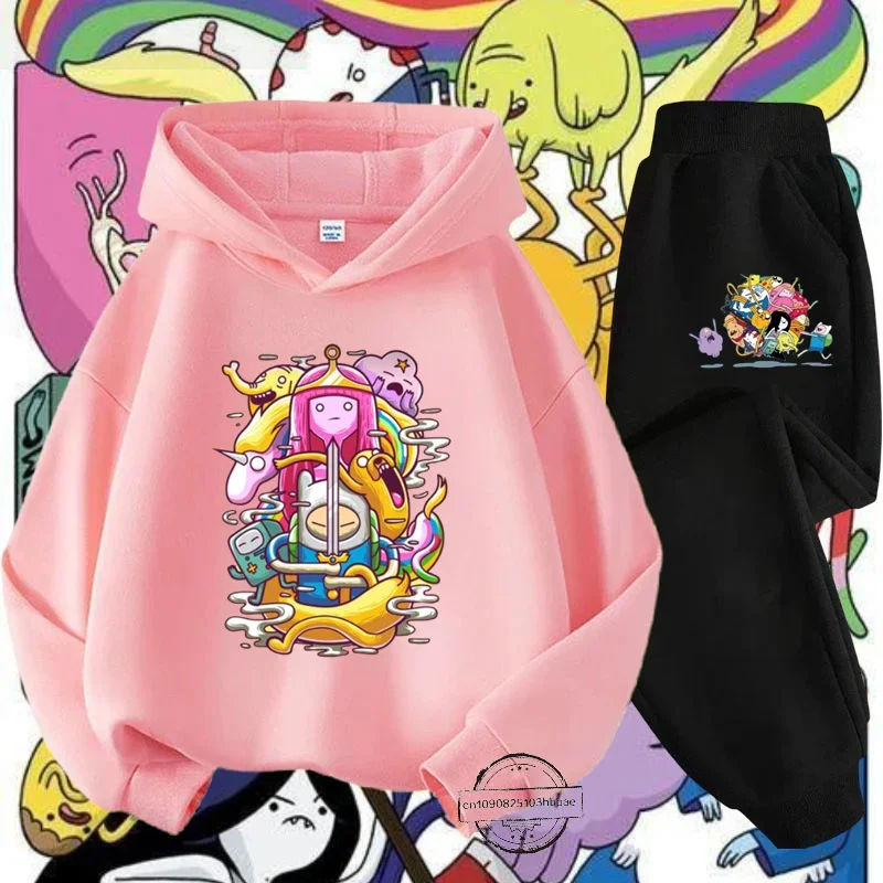 Детский комплект с толстовкой и капюшоном мультяшным аниме принтом