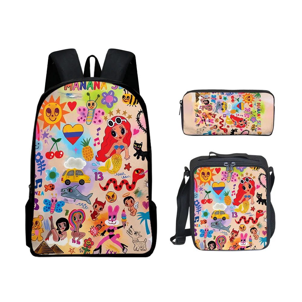 

Popular Novelty Manana Sera BonitoI 3pcs/Set Backpack 3D Print Student Bookbag Travel Laptop Daypack Lunch Bags Pencil Case