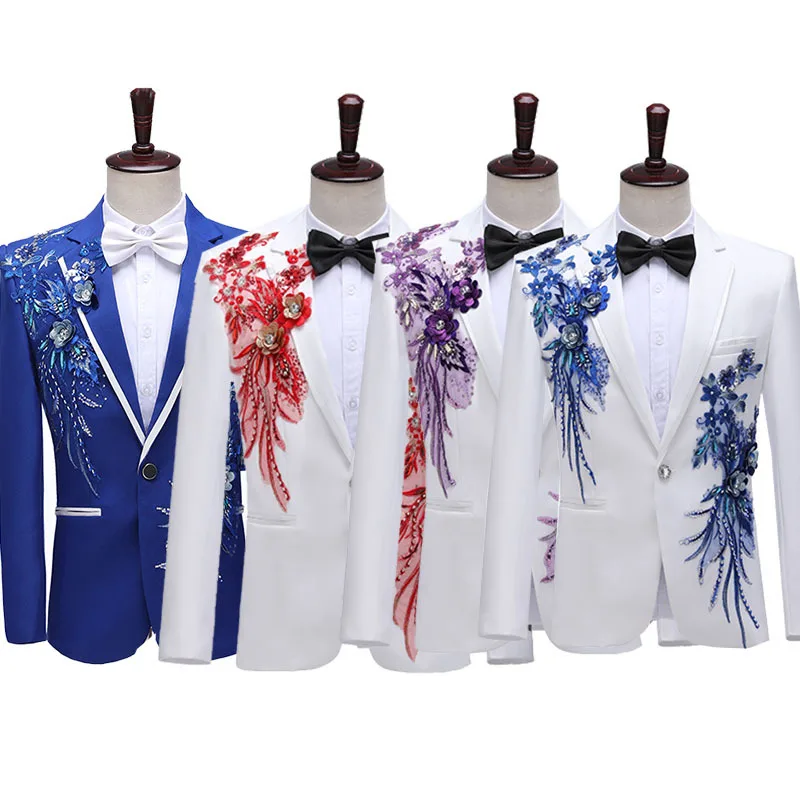 

Men's Suit Dress Sequin Stage Performance Slim Wedding Male Host Singer Chorus