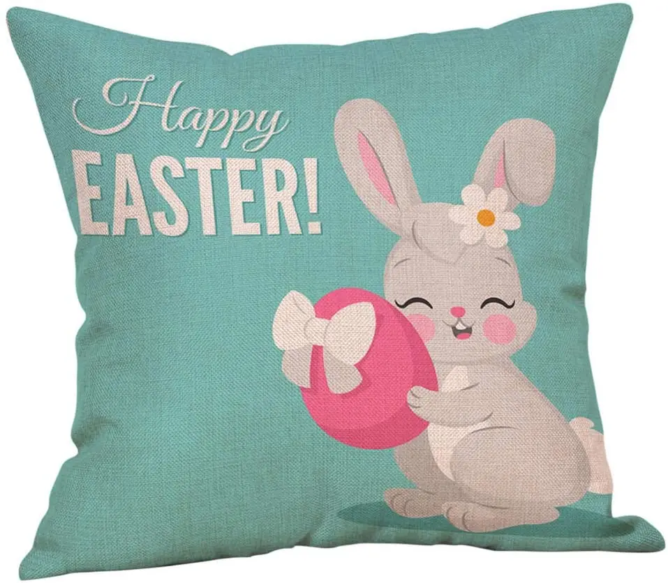 

Throw Pillow Covers Cartoon Easter Cotton Square Pillow Case Rabbit Waist Cushion Cover Home Decor
