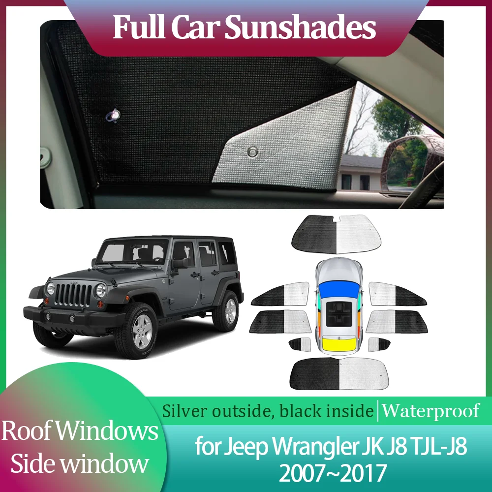 Фото Автомобильные солнцезащитные козырьки для Jeep Wrangler JK J8 TJL-J8 2007 ~ 2017, занавеска на лобовое стекло, боковой козырек на крыше, набор чехлов на крыше, аксессуары №2
