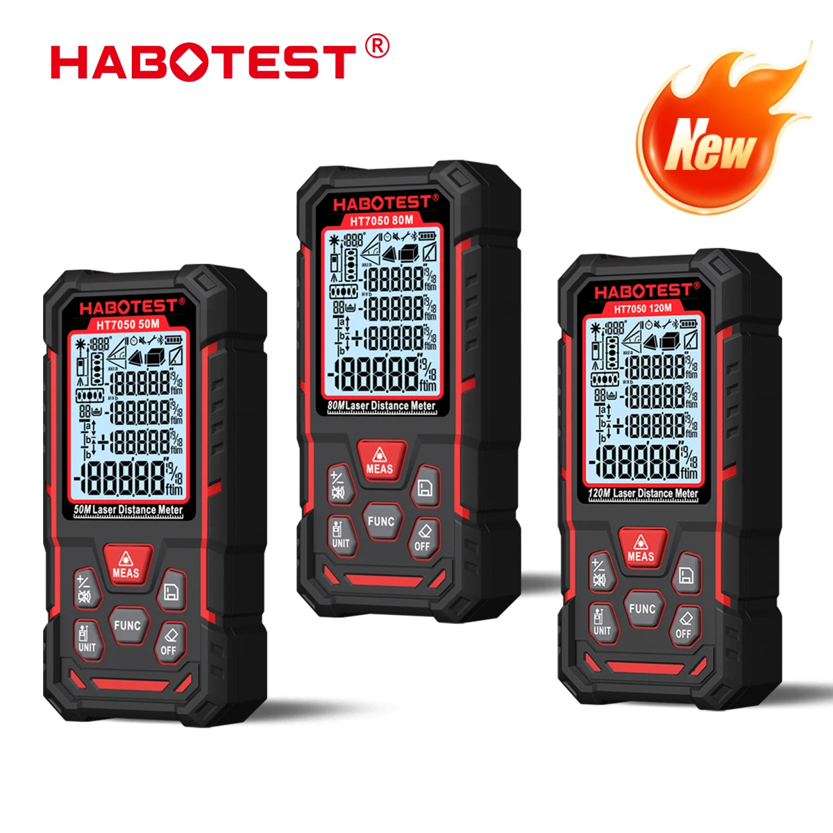 Фото Лазерный дальномер HABOTEST HT7050 50М с высокой точностью ±1.5мм, цифровой измеритель расстояния IP40, инклинометр для строительных работ №1