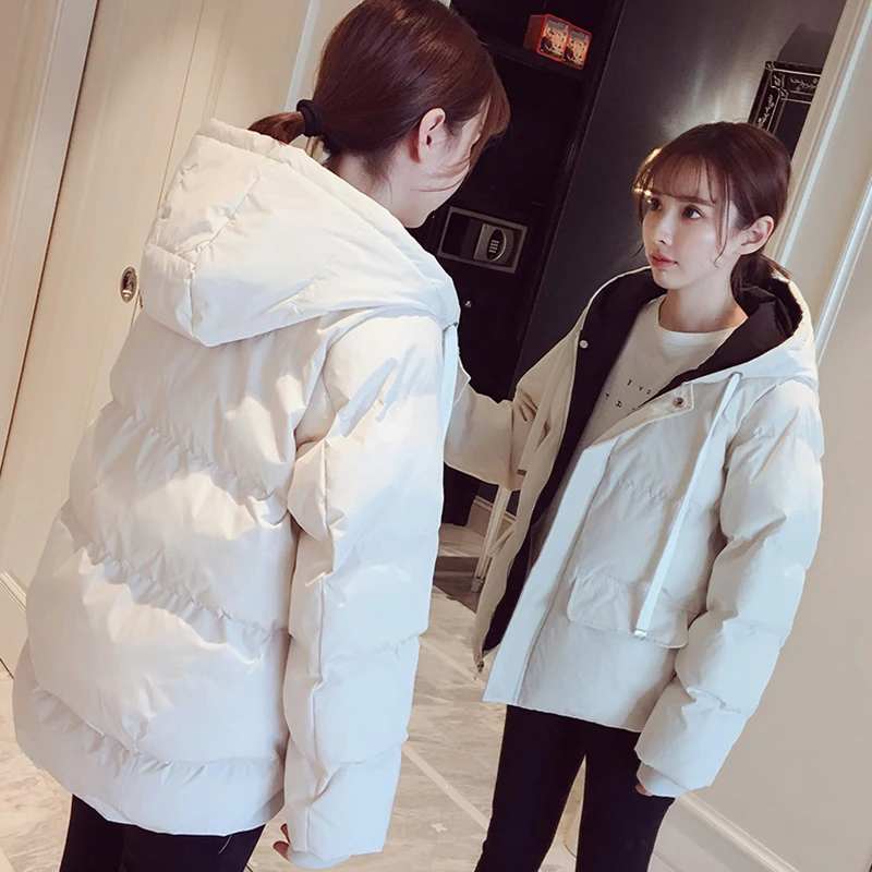 New Winter Women's Down Cotton Jacket Casual Loose Thick Warm Hooded Parkas Woman Solid Color Short Padded Cotton Coat