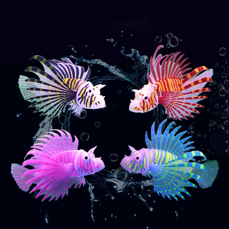 

Small Aquarium Artificial Luminous Lionfish Fish Tank Landscape Glow In Dark Silicone Fake Fish Floating Ornament Aquarium Decor