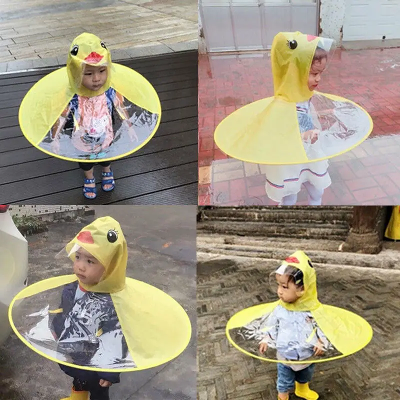 Cute Toddler Baby Foldable Cartoon Duck Rainwear Kids Raincoat UFO Rain Coat Cover Baby Outdoor Poncho Raincoats