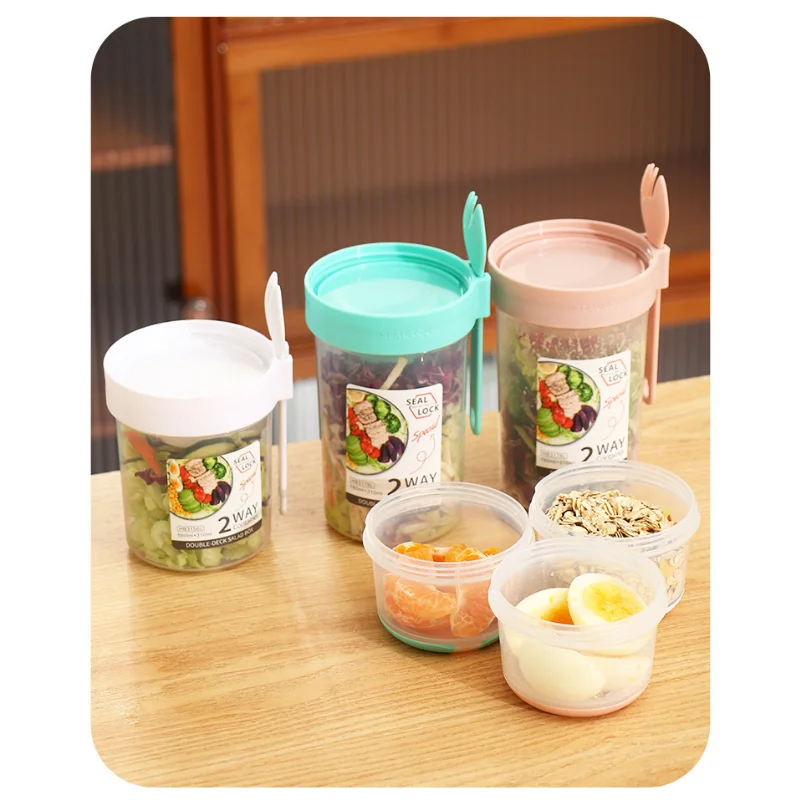 

Double-layer Fresh-Keeping Box Portable Salad Picnic Transparent Sealed Lunch Snack Baby Food Storage Containers