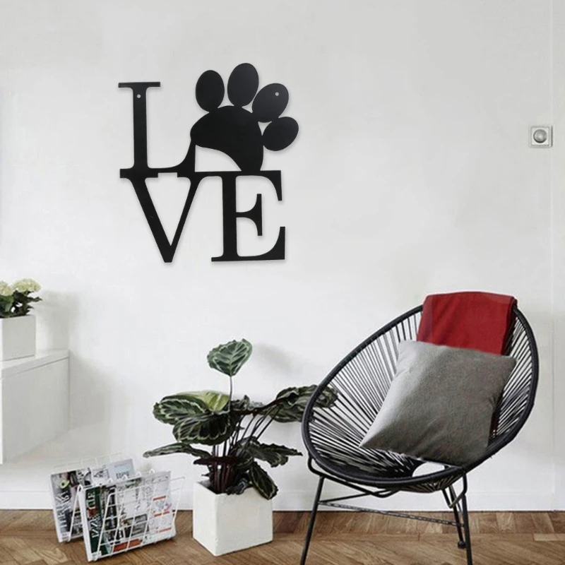 

Metal Love with Dog Paw Wall Art Decor Bedroom Living Room Decorations Dog Room Accessories Couple Wall Decor Indoor