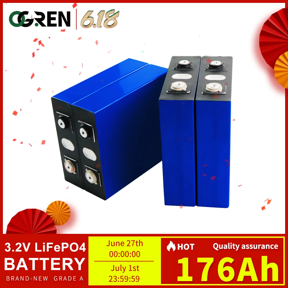 

3.2V 176AH Lifepo4 Battery 1/4/8/16/32PCS Rechargeable Lithium Iron Phosphate Cell 12V 24V 36V For RV Golf Cart Yacht Forklift