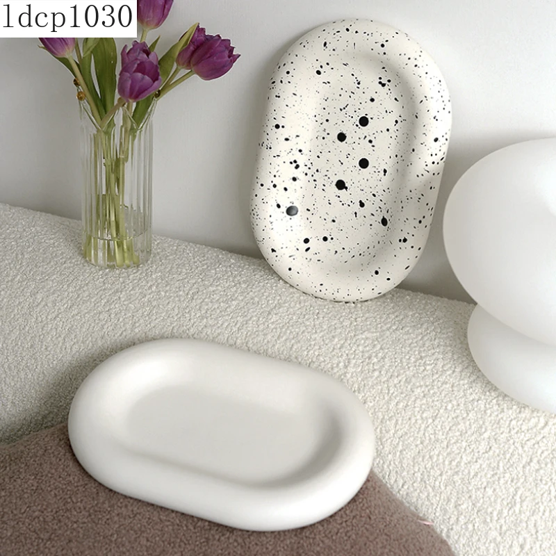 Modern Ceramic Matte Oval Dinner Plate Nordic Home Decoration Storage Plate Cake Salad Splash Ink Plate 12-inch Decorative Plate