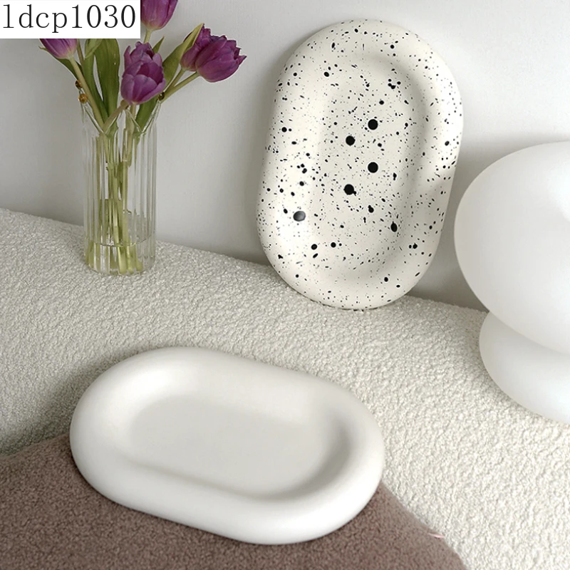 

Modern Ceramic Matte Oval Dinner Plate Nordic Home Decoration Storage Plate Cake Salad Splash Ink Plate 12-inch Decorative Plate