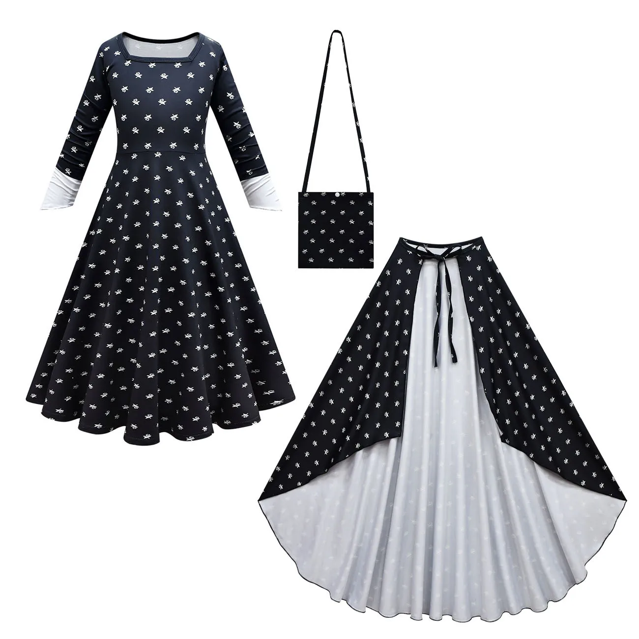 

Little Girls Anime Movie Addams Polka Dot Printing Black Dress Kids Fashion Casual Party Cosplay Costumes Outfit