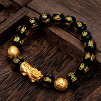 hot selling natural hand carve jade baranglet pixiu obsidian six character mantra bracelet fashion jewelry men women luck gifts