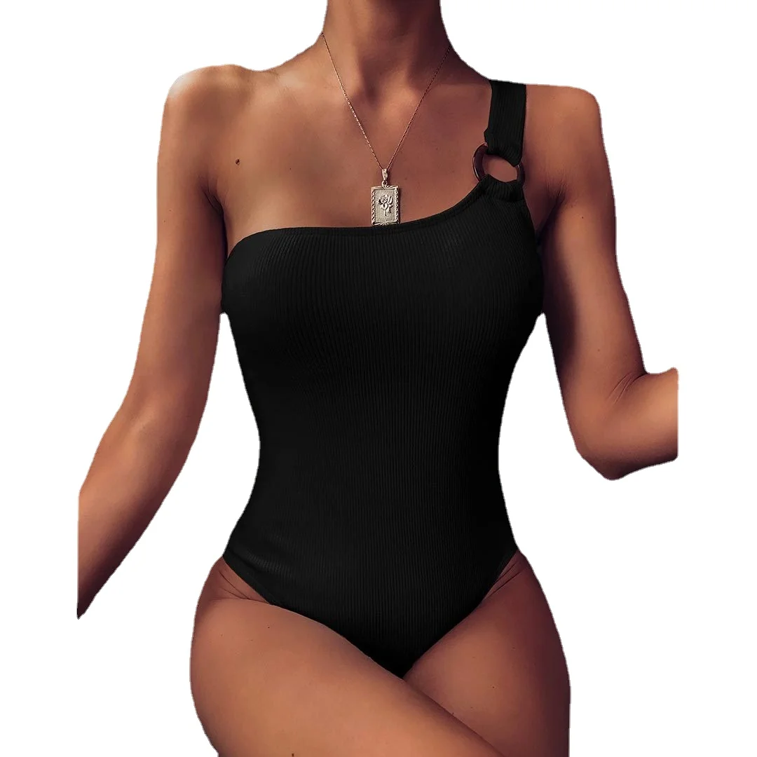 

2022 Sexy New Single Shoulder Solid Full Back Women Ribbed One Piece Swimwear Female Swimsuit Bathing Suit Swim Lady Beachwear