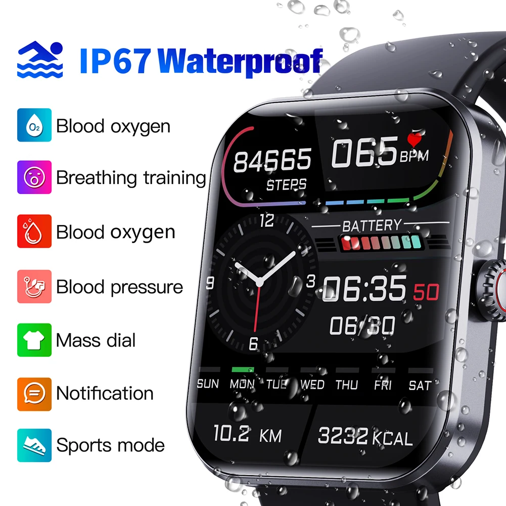 

Blood Sugar Test Smartwatch 1.9 inch Smart Watch Blood Glucose Oxygen Pressure Monitoring Fitness Tracker Bluetooth Sports Watch
