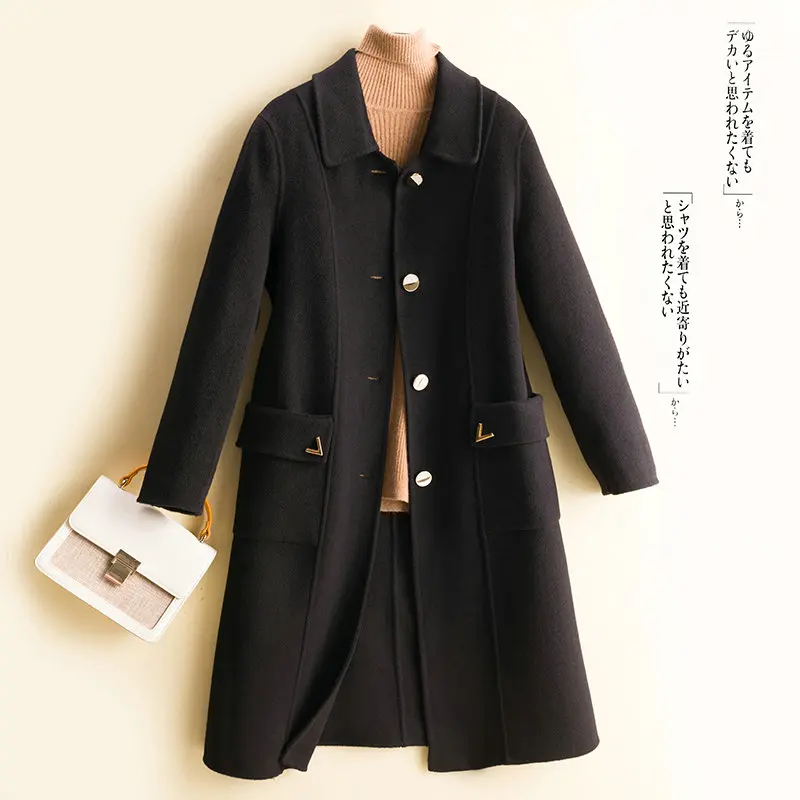 Pure wool double-sided woolen coat women's mid-length slim woolen woolen coat with doll collar