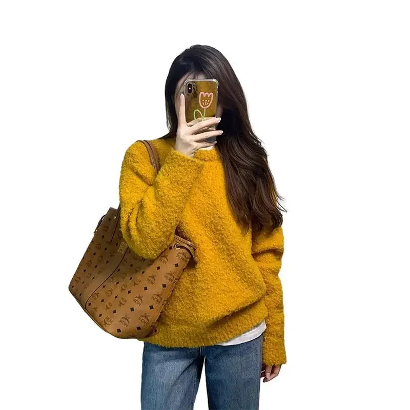 Осень/зима новый вязаный топ с длинными рукавами женский свободный крой мягкий и