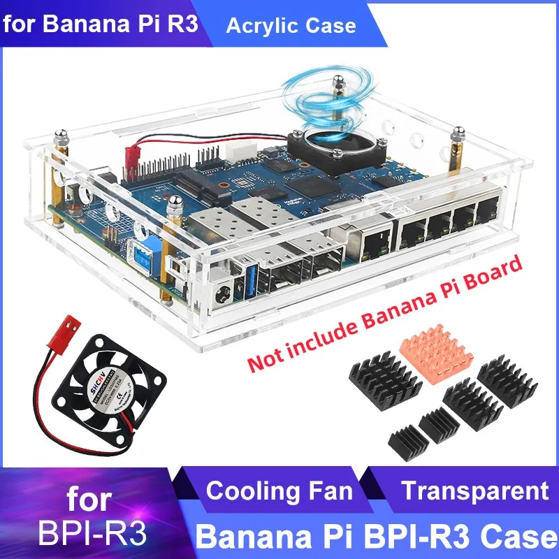 

Banana Pi BPI-R3 Acrylic Case Transparent Shell Optional Active Cooling Fan / Heatsinks / 8pcs WiFi Antennas