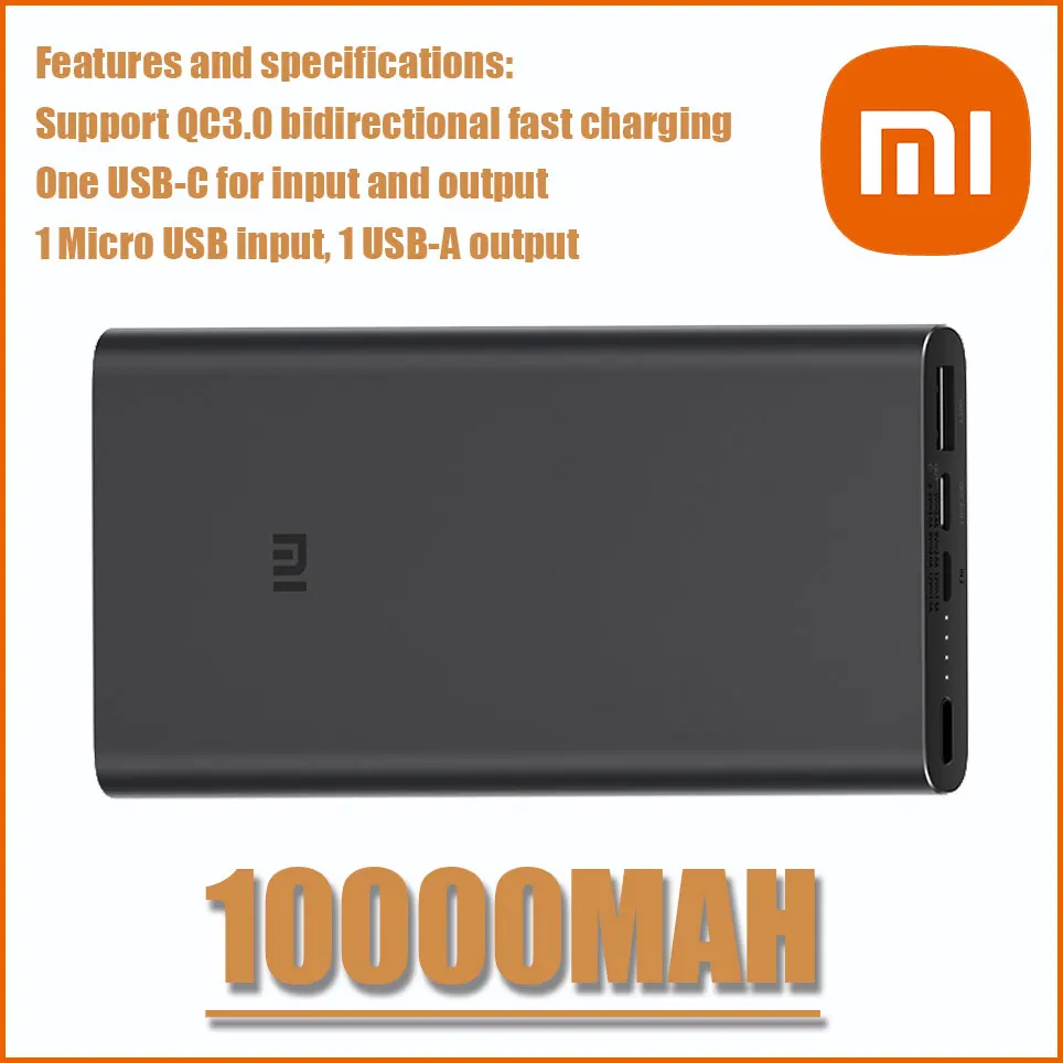 

Оригинальный внешний аккумулятор Xiaomi Power Bank 3 10000 мАч PLM12ZM USB Тип C QC3.0 18 Вт Быстрая зарядка Mi Power Bank 10000 портативное зарядное устройство