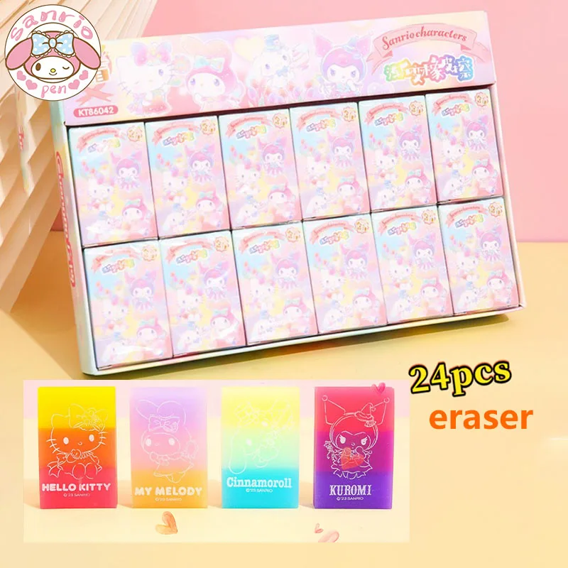 

Authentic Sanrio Cartoon Eraser 8-24pcs Gradient Creative Erasers Kawaii Stationery Cute Primary Students Study Supply Wholesale