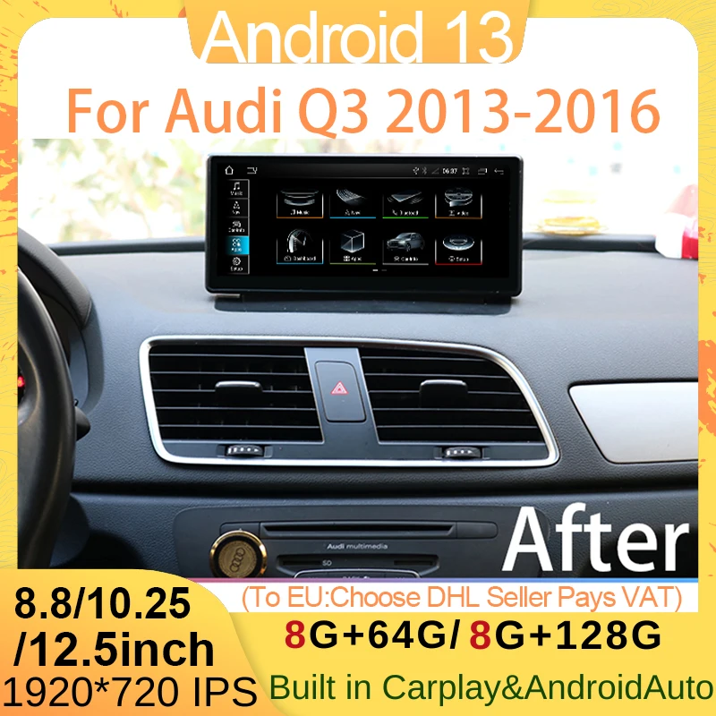 

Android13 беспроводной Carplay Авто 10,25 "8 ядер для AUDI Q3 2013-2018 автомобильный радиоприемник видеоплеер мультимедийный GPS-навигатор Экран 4G