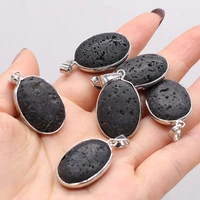 1pcs natural stone volcanic rock oval black pendant for jewelry makingdiy necklace earring accessories healing gift decor20x25mm