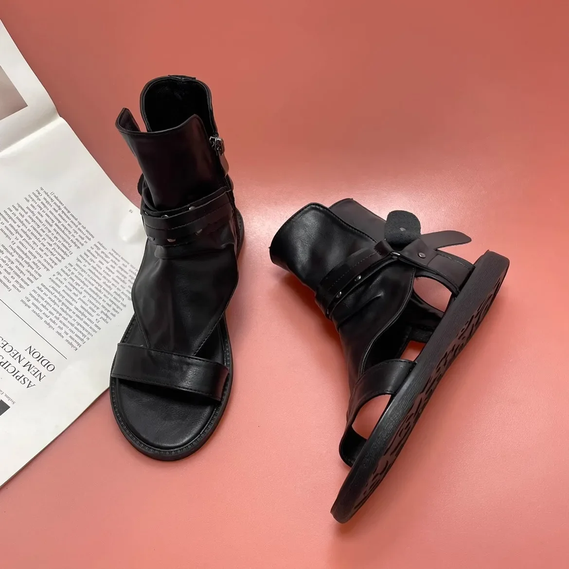 Черный Обувь Женская Туфли на плоской подошве с открытым носком для женщин