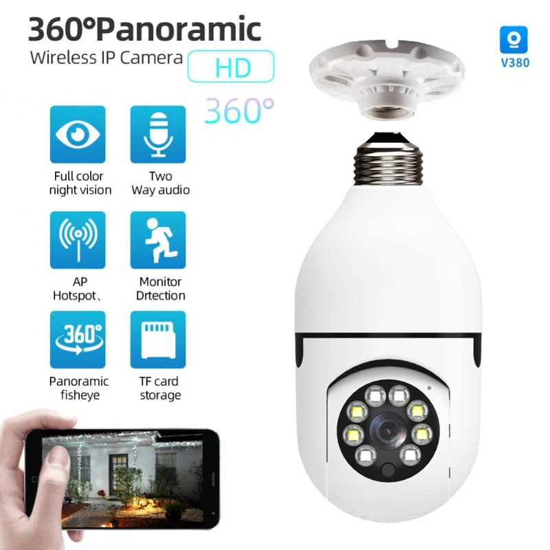 

E27 Bulb Surveillance Camera Night Vision Full Color Automatic Human Tracking Wifi PTZ IP Camera Video Indoor Security Monitor