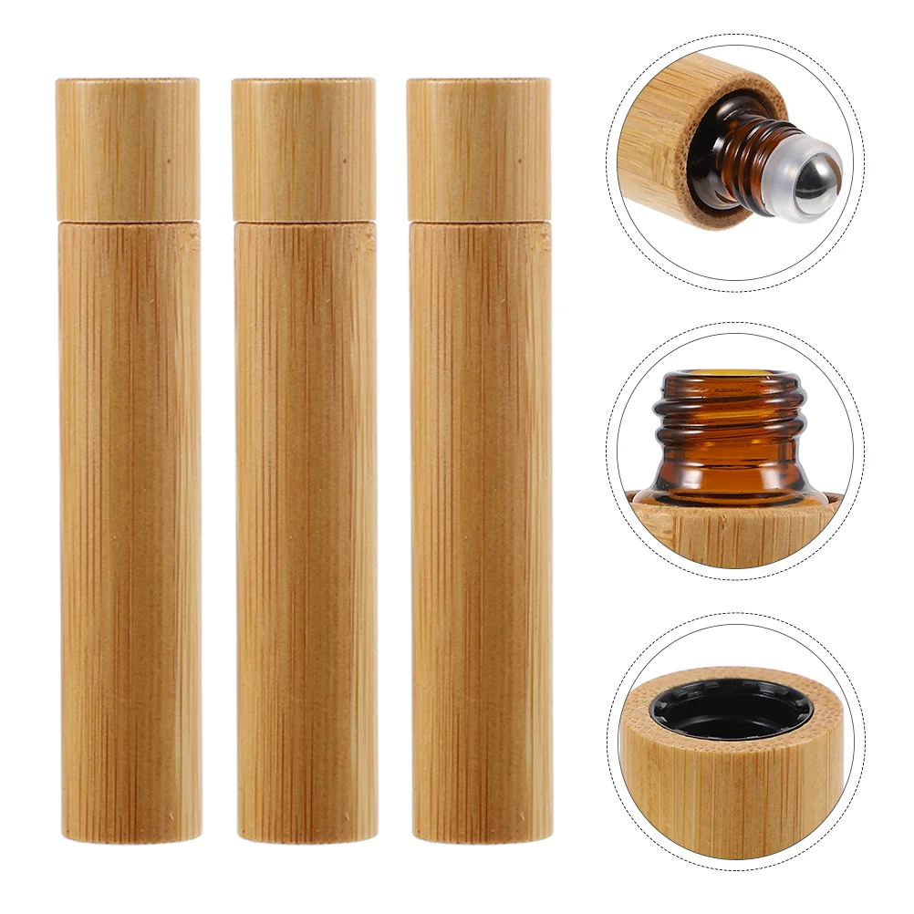 

3pcs Chic Durable Portable Roll-on Bottles Bamboo Roller Bottle Empty Bottles