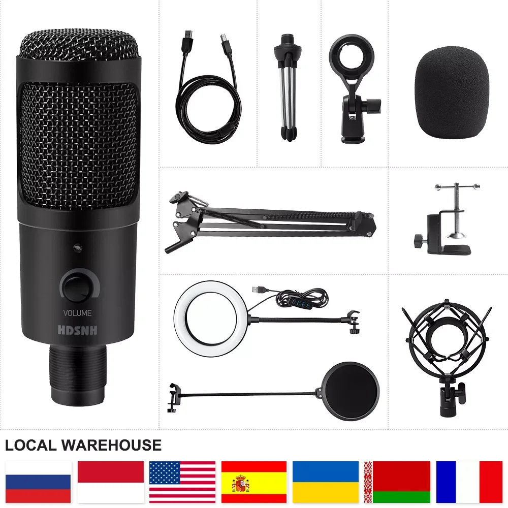 

USB Microphone Condenser D80 Recording Microphone with Stand and Ring Light for PC Karaoke Streaming Podcasting for Youtube 11