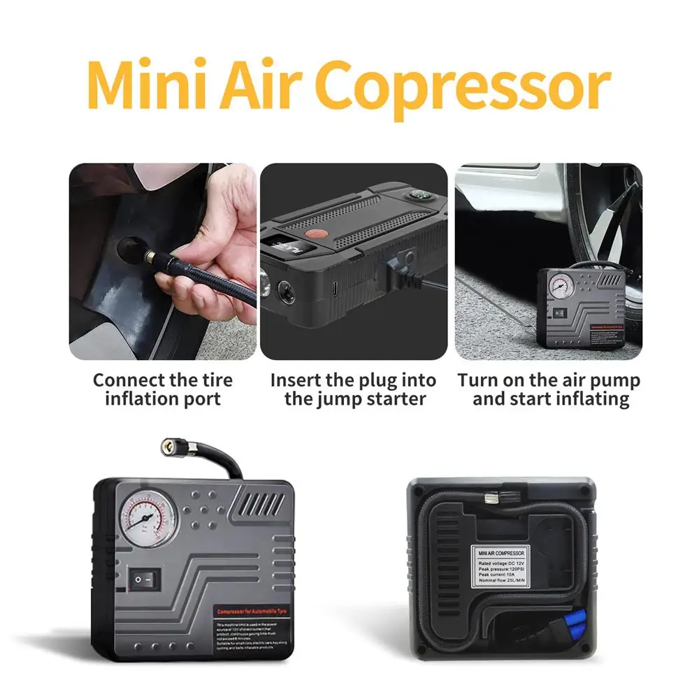 $314.25 Car Jump Starter Power With Air Compressor Tire Pump 20000mah Portable Charger Car Booster Starting Device For 3.5L/6L