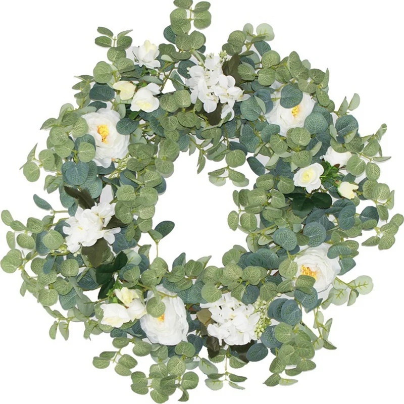 

Eucalyptus Rose Flower Wreath Spring Summer Wreath for Front Door Wall Wedding Party Garden Farmhouse Home Decor