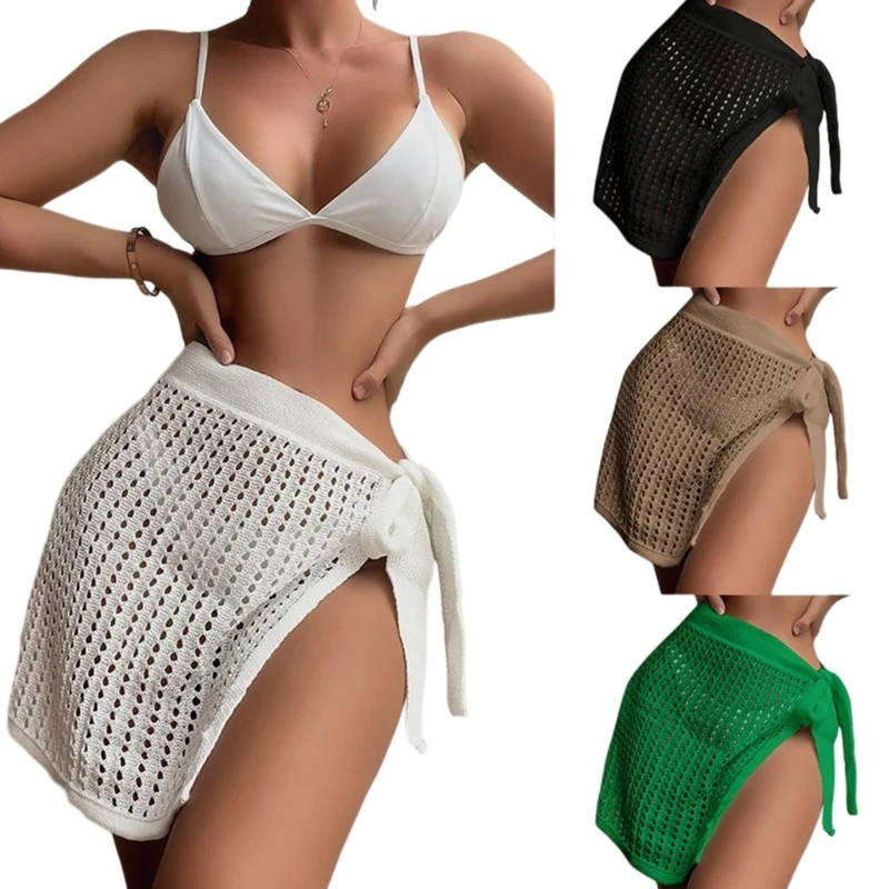 

Женская Пляжная накидка на купальник, короткая юбка с запахом и разрезом на талии