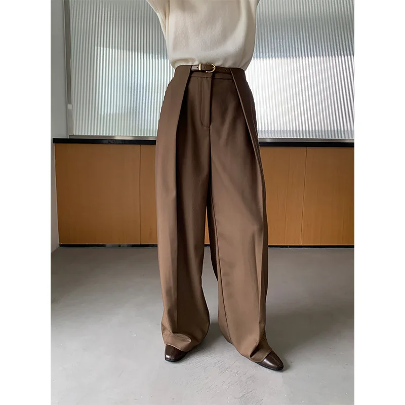 

Winter Casual Loose Trousers Straight Leg High Waist Women Pants 9685