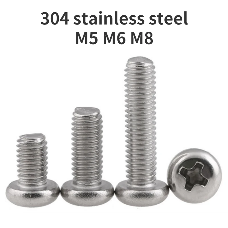 

10/20/50/100/200Pcs Cross Recessed Pan Head Screws M5 M6 M8 304 Stainless Steel Rounnd Phillips TV Machine Screw Length=8-150mm