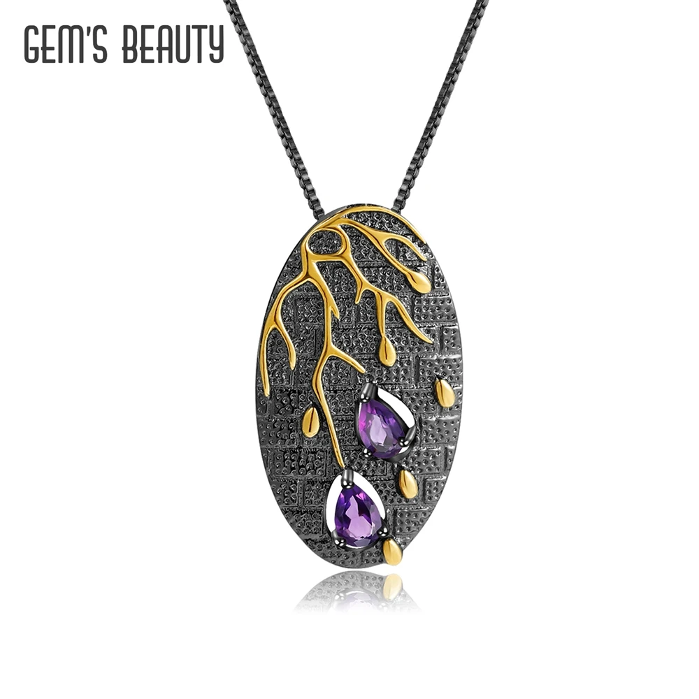 

GEM'S BEAUTY Branches Pendant Real 925 Sterling Silver Chains And Necklaces For Women Gemstone Valentine's Day Anniversary Gift