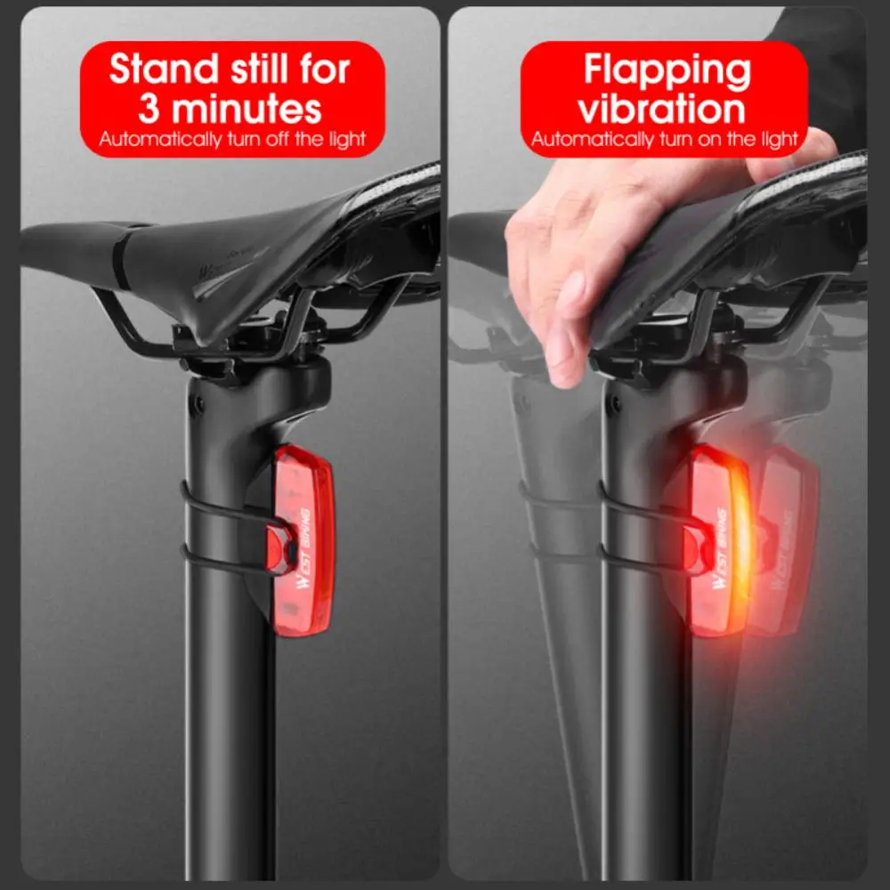 Biking Intelligent Sensing Brake Tail Light USB Rechargeable LED Warning Light Night Bike Rear Light Mountain Cycling Lamp images - 6