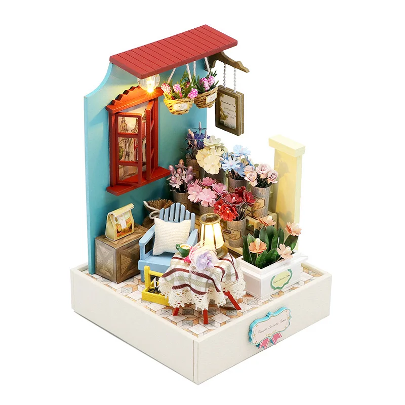 

DIY Wooden Doll House Miniature Building Kits Mini Flower Store Casa Dollhouse With Furniture LED Lights Toys for Girls Gifts
