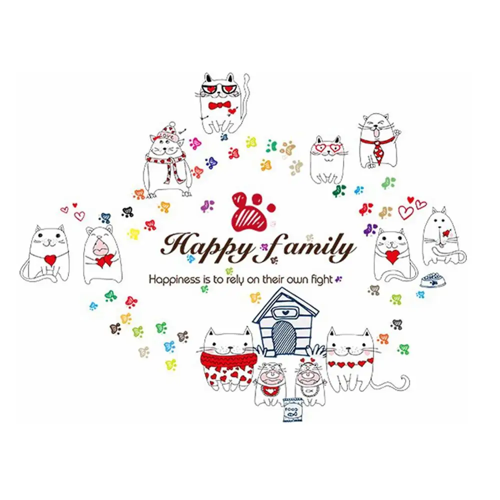 

Cartoon happy family cat Wall Stickers kids room Living room Bedroom decoration Mural Decal for home decor combination Sticker