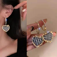 2022 korea retro houndstooth love earrings fashion temperament earrings new trendy fabric earrings party jewelry exquisite gifts