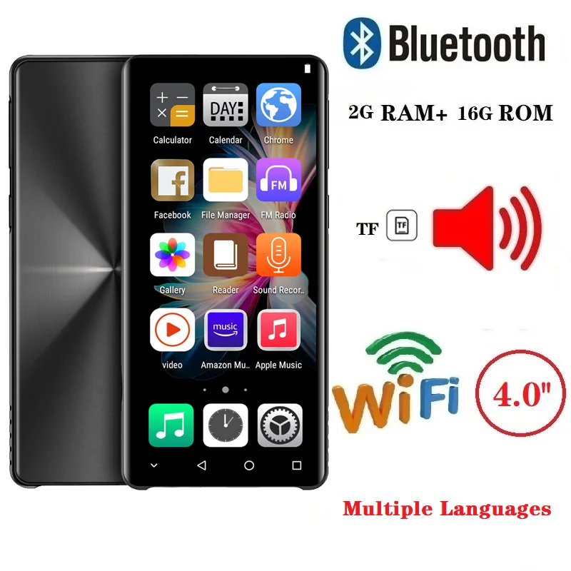 

Android Wifi Supported MP3 MP4 Player Bluetooth 5.0 Full Touch IPS 4.0 inch Screen Audio Recorder Portable Mp3 Music Player