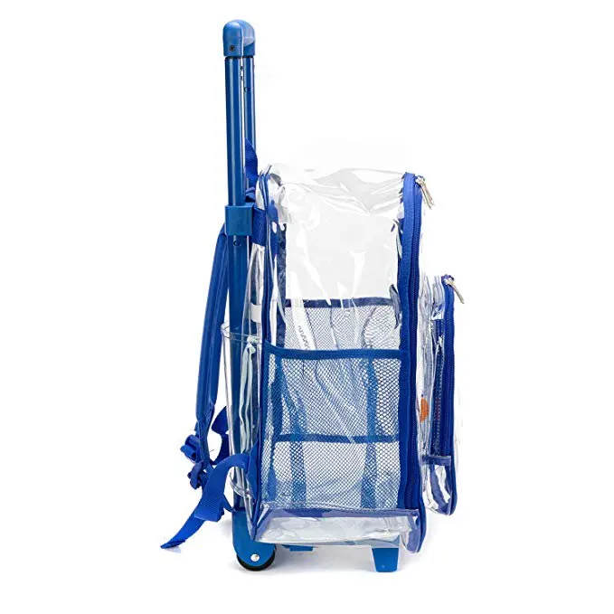 Rolling Clear Backpack Heavy Duty See Through Wheeled Daypack School Bookbag with Wheels Royal Blue