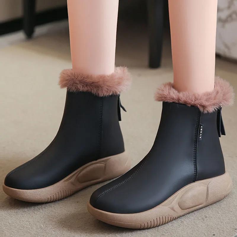 

Женские ботинки для снежной погоды, белые ботильоны на танкетке и платформе, с круглым носком, на молнии сзади, Нескользящие уличные коротки...