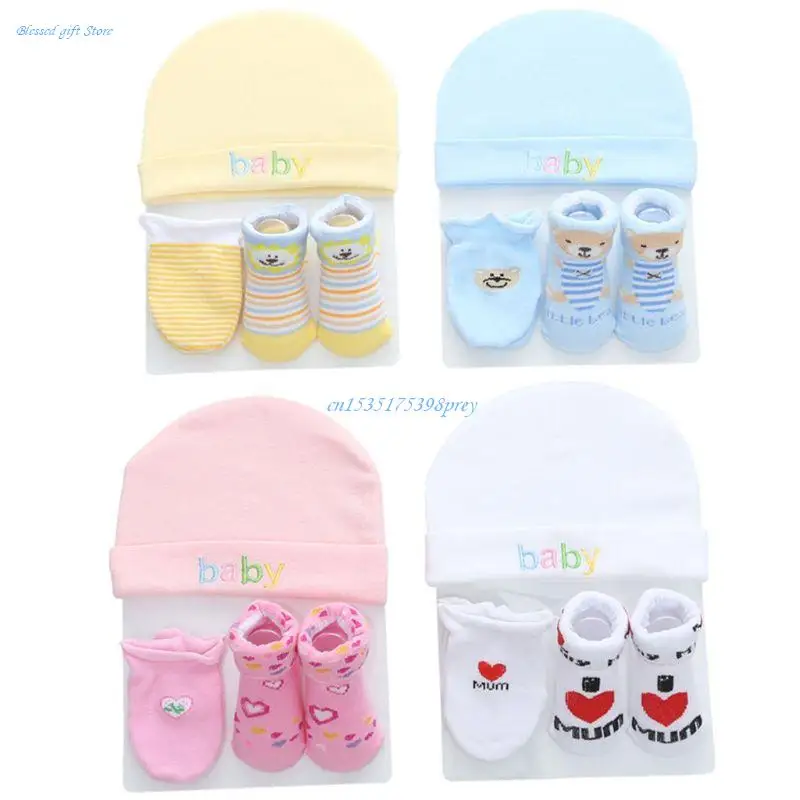 

Осенне-зимняя детская шапка и варежки, шапка для девочек и мальчиков, носки, Удобная шапка для младенцев и перчатки, хлопковый аксессуар для новорожденных 0-3
