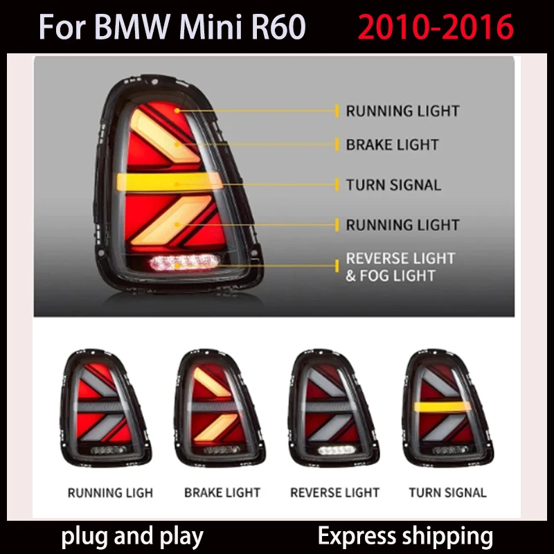 Фото Стайлинг автомобиля задний фонарь для BMW MINI R60 светодиодный задний фонарь 2010-2016 Countryman динамический сигнал DRL тормозной задний ход автоаксессуары №4
