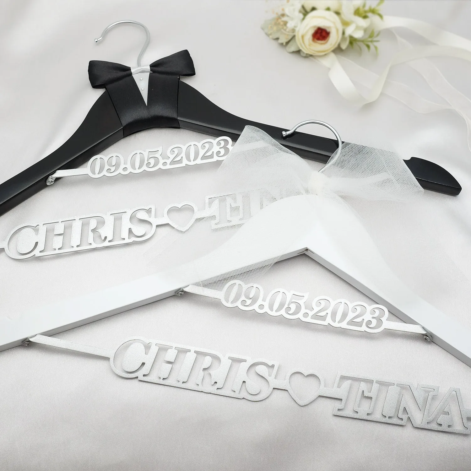 Custom Wedding Hanger Personalized Dress Bride and Groom Name Date Bridal Gift |