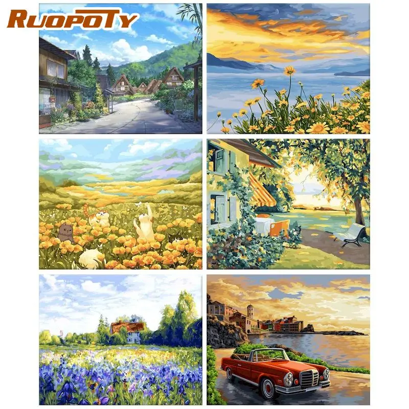 

RUOPOTY DIY Pictures By Number Scenery Kits Painting By Numbers Hand Painted Picture Art Drawing On Canvas Home Decor