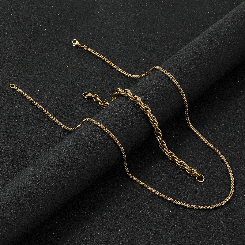 

Stainless Steel Snake Chain Necklace for Women Men Minimalist Gold Color Choker Neck Chains Punk Bracelet Jewelry Set for Couple