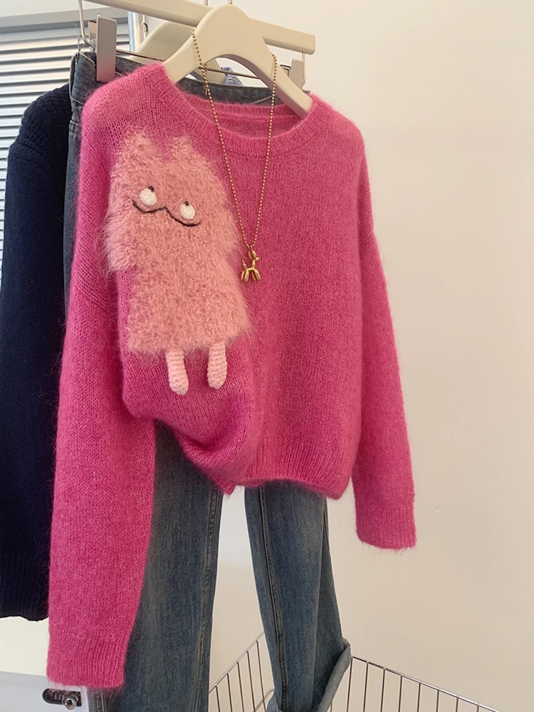 Нежный ветер малиновый розовый пуловер женский свитер на осень и зиму 2024 новая