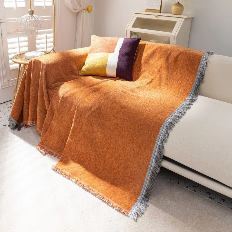 

Всесезонное универсальное однотонное полотенце из синели с кисточками, современный минималистичный пылезащитный чехол для дивана, тканевое полотенце, чехол для дивана